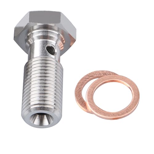 Image of Universal Stainless Steel M10x1.0 Metric Thread Banjo Bolts Brake Fitting Adapter with M10 Copper Washers, Single Banjo Bolt 24mm Length