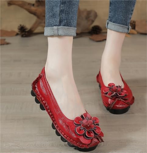 Flowers Loafers for Women's, Vintage Leather Lightweight Soft Sole Flat Shoes, Round Toe Slip on Non-Slip Mom Nurse Walking Shoes3