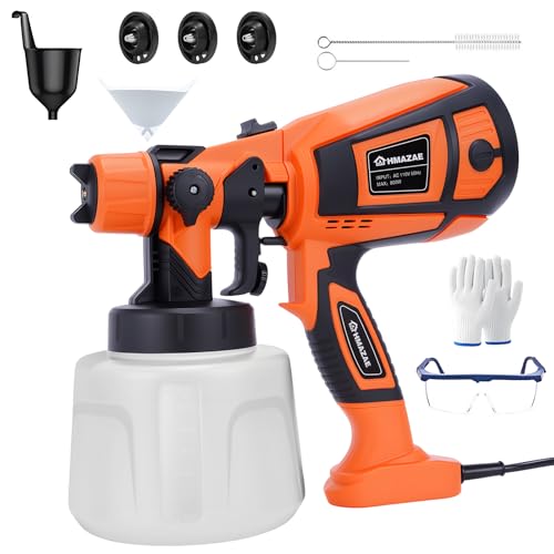 HMAZAE �y�C���g�X�v���[ �d��800W HVLP�X�v���[�K�� �N���[�j���O/�u���[�W���C���g�t�� 3�p�^�[��3�m�Y�� 1400ml�R���e�i �Z����C�c�[�� �t�F���X�L���r�l�b�g�Ǘp (�I�����W)