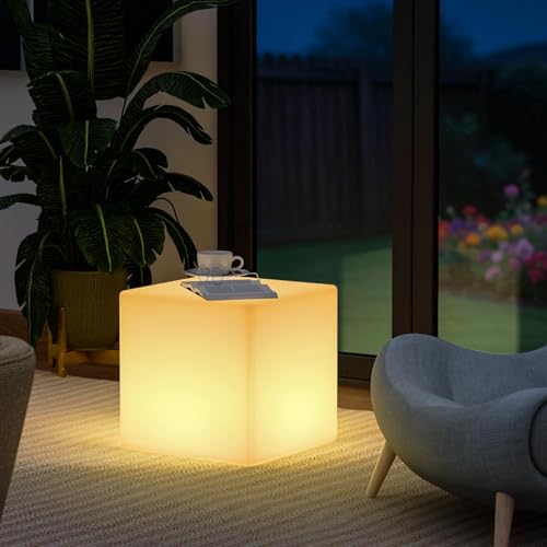 FUYO 30 CM LED Leuchtende Würfel Licht, Solar Light Up Cube Stuhl, Dimmbar...