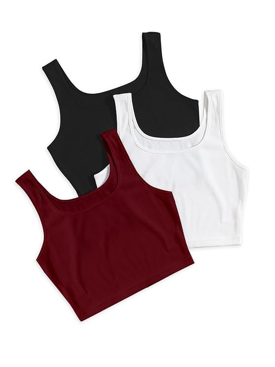 Toochki Women’s Knitted Sleeveless Solid Sqaure Neck Ribbed Tank & Crop Tops (Pack of 3)