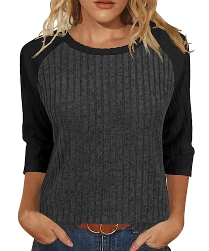 Heymiss Womens Sweaters 3/4 Sleeve Shirts Lightweight Loose Casual Blouses Color Block Tunic Tops