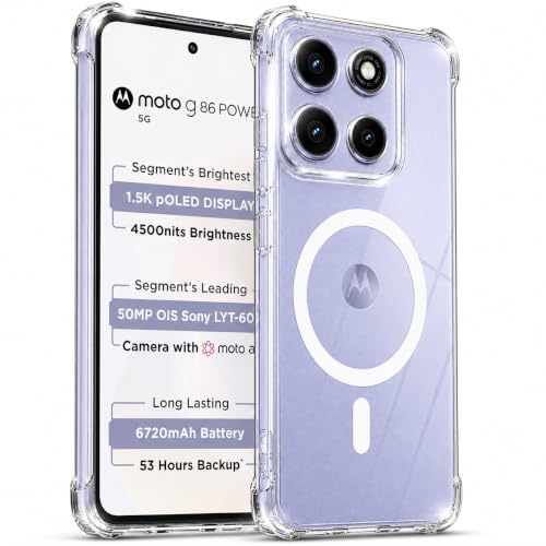 Image of Transparent Back Cover for Motorola Moto G86 Power 5G Back Case Shockproof Side TPU Bumper & Back Pc Protective Magnetic Support Cover Case (Motorola G86 Power 5G)