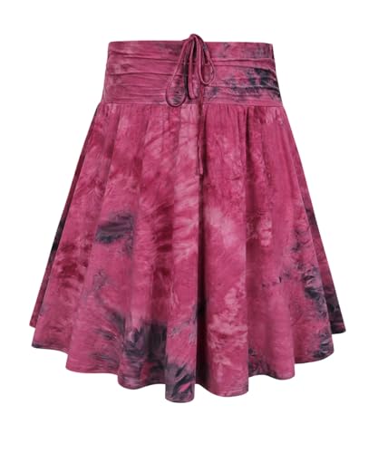 TIYOMI Women Plus Size Skirts Stretchy Waist Hidden Drawstring Zipper Midi Skirt 2 Ways to Wear As A Tube Top Tie Dye Fall Autumn Winter Long Skirts Red XL