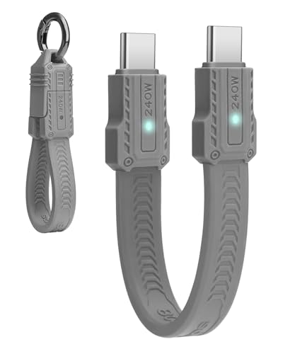 Seminer Câble plat court USB-C vers USBC 240W (13 cm), Compatible Thunderbolt 5/4 à 80 Gbit/s, Charge Rapide, OTG et Prise en Charge de L'affichage 8K pour tous les Appareils Type-C-Gris
