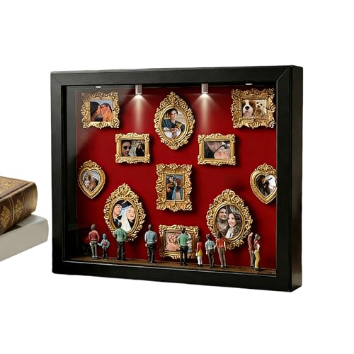 Museum Of Us - Marco Personalizado Para Parejas, Mini Figuras Del Museo De Us, Kit De Mini Museos Ofus, Marcos Dorados De 9 X 12 Pulgadas, Fotos De Museos Con Luces, Perfecto Para Bodas, Aniversarios