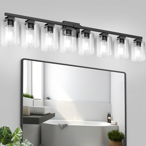 BesLowe 51" 8-Light Bathroom Light Fixture, Modern Black Vanity Light,