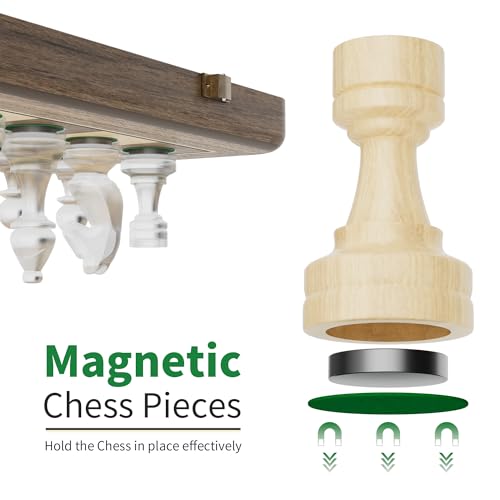 Image of 15 Inch Magnetic Wooden Chess Set, Rubberwood Folding Chessboard with Brown Dual-Sided Storage Trays, 2 Extra Queens & Dust-Proof Bag, Portable Travel Board Game(Vintage)