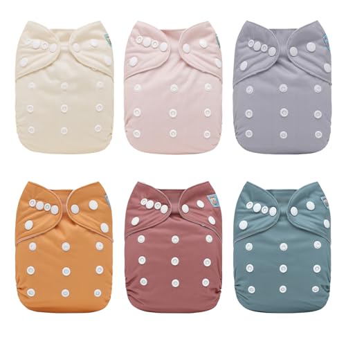 Image of ALVABABY Baby Cloth Diaper 6 Pack with 12 Inserts One Size Cloth Diaper Covers Adjustable Washable Reusable for Baby Girls and Boys 6BM109