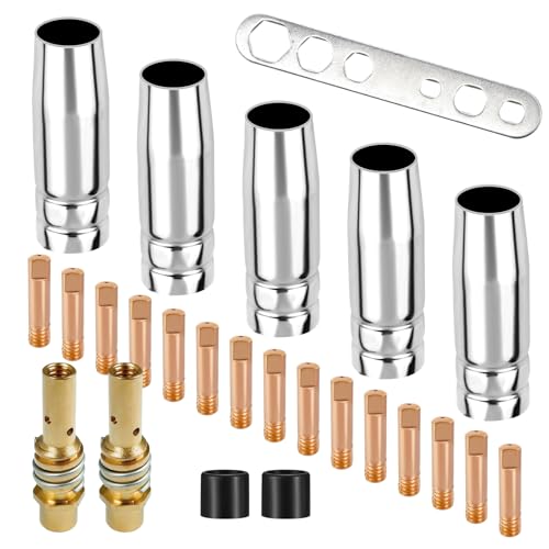 MISIQIMA 25 Pièces Embouts de Contact de Buse de Soudage, Buses à Gaz, Buses Power M6 0,8 mm, Supports de Buse de Gaz, Contact de Torche de Soudure pour...