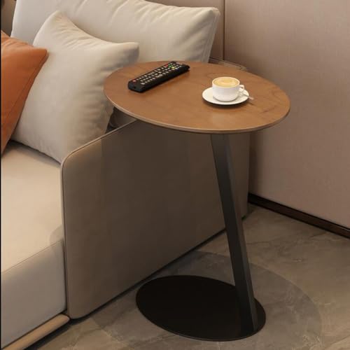Mesa Auxiliar Redonda Para Sofá Con Tablero De Madera Mesas Auxiliares En Forma De C Mesa De Centro Para Espacios Pequeños Para Dormitorio Mesita De Noche Con Estructura Metálica(Black C,65 cm)