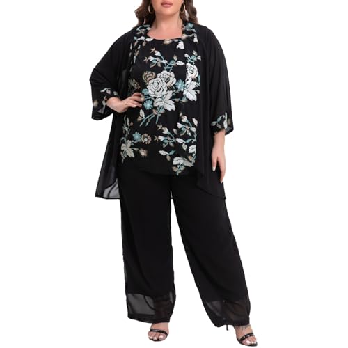 Women's Plus Size Wedding Pant Suits 3 Piece Chiffon Party Outfit for Mother of The Groom Bride Evening Gowns3