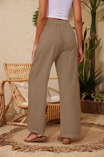 Image of KICZOY Women Flowy Pants Drawstring Waist Wide Leg Palazzo Beach Pants Loose Fit with Pockets