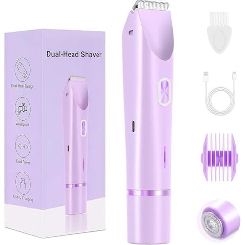 Recortadora de bikini para cara, piernas y axilas con cabezal doble recargable morada