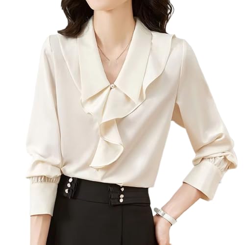 Chemisier manches longues en satin pour femme anti-plis style chic professionnel