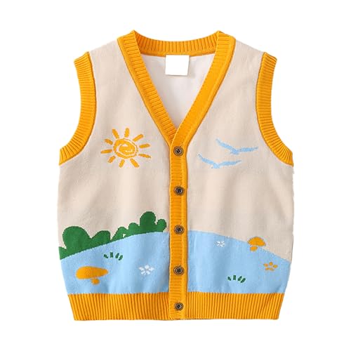 Chaleco de suéter de bebé de punto para niños, cuello suave sin mangas chaleco de punto, amarillo, 12-18 meses
