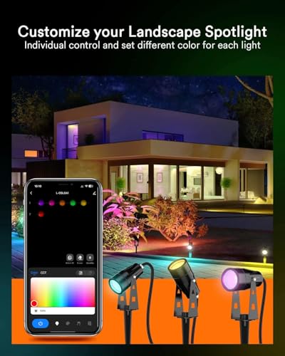 Image of Lumary Smart Landscape Lights 56Ft, 6 Pack RGBAIWW Low Voltage Landscape Lighting, IP65 Waterproof Spotlight Color Changing Garden & Yard Lights, App /Voice /Remote Control, Compatible with Alexa
