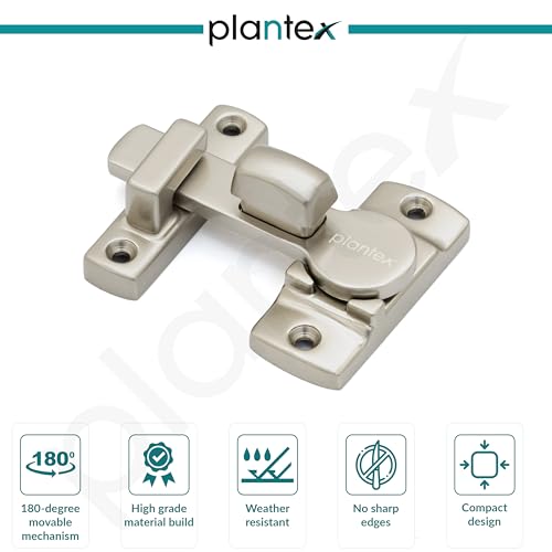 Image of Plantex 180 Degree Door Latch Lock /Flip Latch Lock for Door /Chitkani /Lock Latch for Main Door /Baby Latch for Bathroom /Bedroom /Balcony /Door Stopper - Pack of 4 (Satin)
