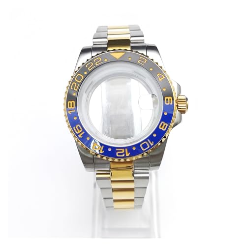 GUS 40 ミリメートル時計ケースゴールドストラップセットと互換性 8215/GD2813/GD3804/NH35/NH36 ムーブメントメンズ腕時計アクセサリー交換部品(For 8215 black blue)