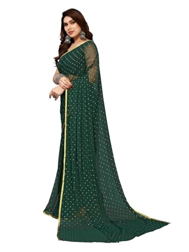 Image of Jiprostore Golden Foil Polka Dot Chiffon Women Saree With Unstitched Blouse Piece