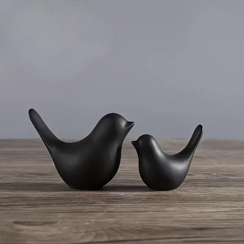 Image of Ceramic Birds Figurines Ceramic Blessing Birds Figurine Home Decorations Accessories Black Matte (Set of 2)