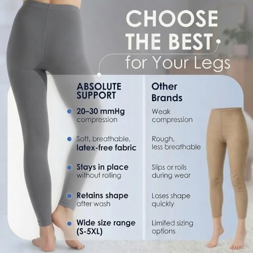 Image of ABSOLUTE SUPPORT Women Compression Leggings 20-30mmHg, Gray, 5X-Large
