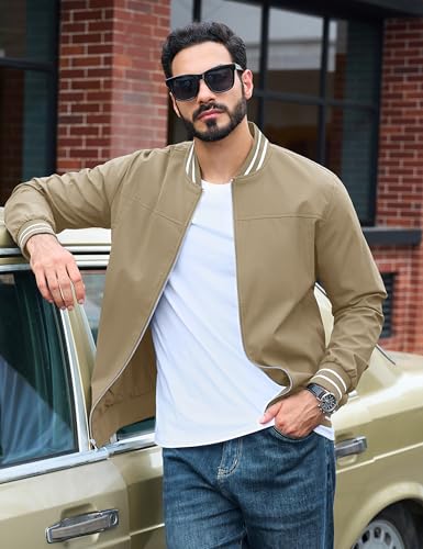 Image of TACVASEN Men's Lightweight Jacket Casual Spring Fall Windbreaker Bomber Zip Up Coat With Pocket | Men jacket, windproof water-resistant fabric, suitable for spring summer and fall, casual commuting wear, travel and hiking.