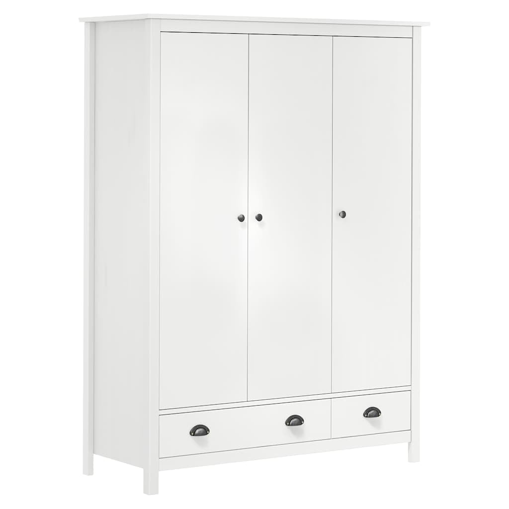 Kleiderschrank, 3 Türen, massives Kiefernholz, Weiß, 127 x 50 x 170