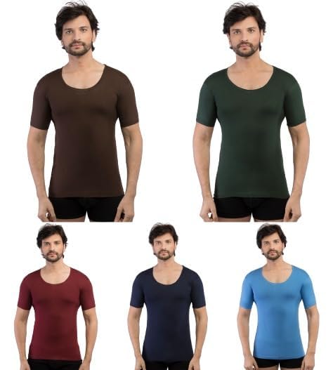 Image of VIP Supreme Men's Half SLEVEES Cotton Vest Pack of 5 (Color May Vary in Assorted) (in, Alpha, 3XL, Regular, Assorted)