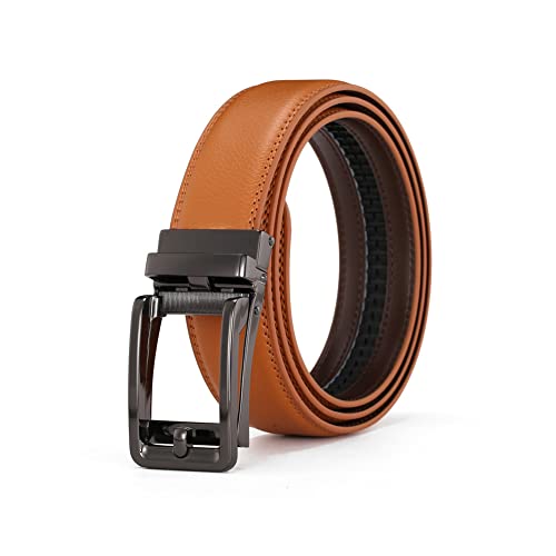 Magik Men Ratchet Belt Genuine Leather Belt w/Slide Ratchet Automatic Click Buckle (Brown)