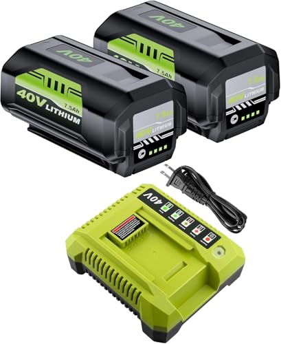 Image of 2Pack 40V 7.5Ah Battery and Charger Kit Replacement for Ryobi 40V Battery and Charger OP40261 OP4050 OP4040 OP40401 OP40201 OP40601 Compatible with Ryobi 40 Volt Battery | Compatible with Ryobi 40 Volt Battery Lithium OP40261 OP4050 OP4040 OP40601 Cordless Power Tools, LED Indicators Light