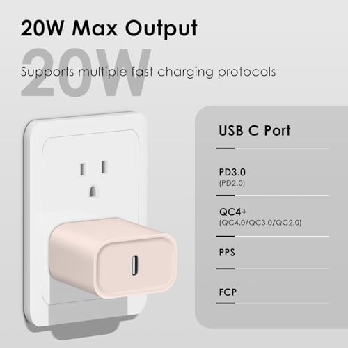 Bufunto Phone 14 13 12 Fast Charger [MFi Certified] 10FT Type C Charger 2 Pack 20W USB C Charger Block with Fast Charging Cable for Phone 14/14 Pro/13/13Pro Max/12/12 Pro Max/11/XS/XR/X/8Plus(Pink)