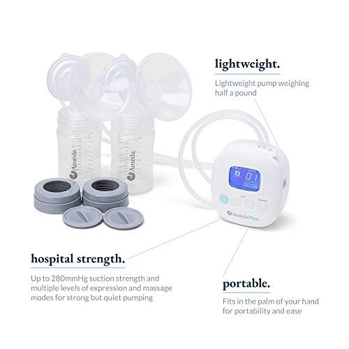 Ameda MYA Portable Hospital Strength Breast Pump with 24mm Flanges, Wide-Neck Storage Bottles, and Rechargeable Battery (No Tote)