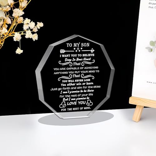 Image of DIGI ARTS Crystal Souvenir Decorative Signage Gift from Mom Dad to My Son Inspirational Birthday Graduation Back to School Christmas Valentine's Day for Adult Teen Boy 12.5 x 12.5 cm