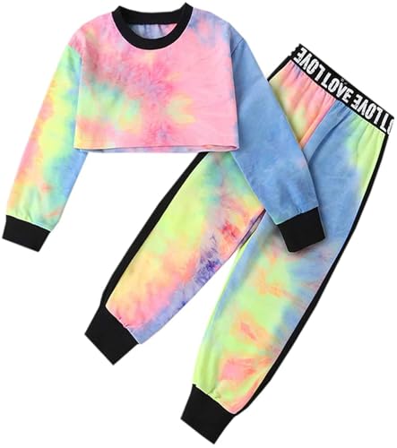 Betusline Girls 2 Piece Outfits Girls Cropped Sweatsuit Pants Outfit Clothes Set, 4T-14 Years