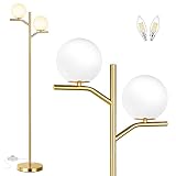 QiMH Modern Floor Lamp for Living Room, Gold Standing Lamp with 2 Sphere Frosted Glass Globes, 68" C