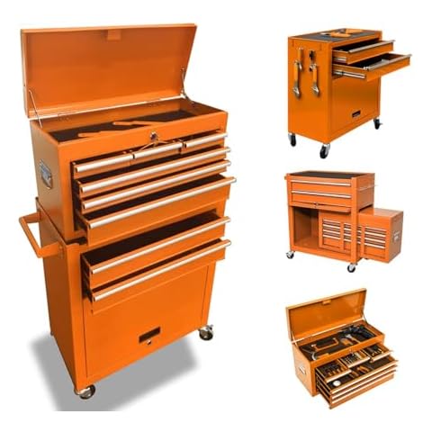 DUSACOM 8-Drawer High Capacity Rolling Tool Chest with Wheels, Big Tool Storage Removable Tool Box Combo, Tool Storage Cabinet with Lockable Drawers, Toolbox for Workshop and Mechanics Garage Cover