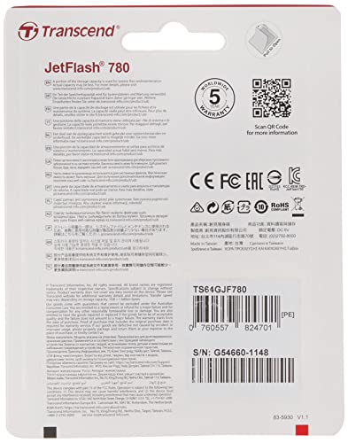 JetFlash 780 USB 3.1 Gen 1 da 64 GB, leggero e compatto con memoria MLC, fino a 400 MB/s - TS64GJF780 - Chiavetta USB - Immagine 1