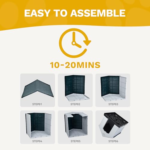 DWVO Plastic Dog House, Weatherproof Outdoor/Indoor Doghouse, Puppy Kennel with Air Vents and Elevated Floor - Image 5