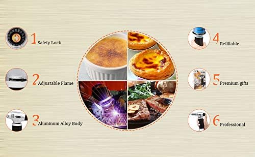 Ideapro Butane Torch, Refillable Kitchen Torch Lighter Culinary Blow Torch with Security Lock and Adjustable Flame for Creme Brulee,BBQ,Desserts,Baking and welding