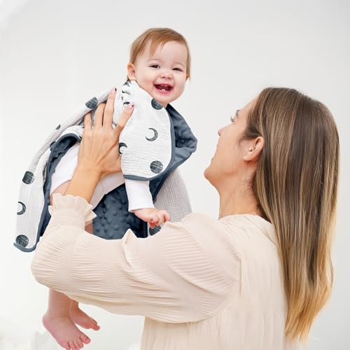 Image of Susurration Baby Blanket for Unisex Boys Girls, Soft Nursery Minky Blanket with Muslin Cotton Front and Dotted Fleece Back, Receiving Blanket for Baby Newborn Infant, 30x40inch (Bluemoon)