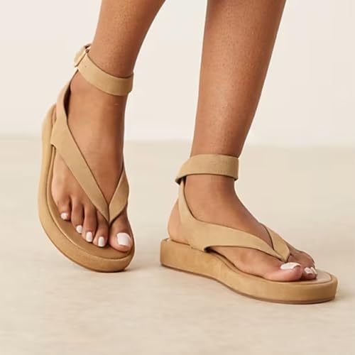 Women's Ankle Strap Thong Sandals Soft Suede Flat Sandals with Buckle Comfortable Summer Flip Flops Shoes for Casual Daily Wear2