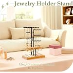 Earring Holder Jewelry Stand, 3 Tier Jewelry Organizer with Ring Holder Tray for Necklace Earring Keychains Bracelet Rings Display Jewelry Tree Stand (Carbonized Brown) - Image 2