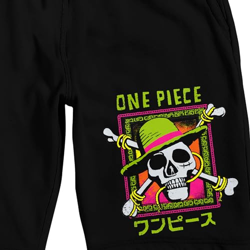 Bioworld One Piece Live Action Straw Hat Skull & Crossbones Picture Frame Men's Black Sleep Pajama Shorts2