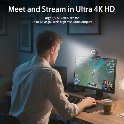 TOALLIN Cámara Web 4K con Anillo de luz, Control Remoto, Enfoque automático PDAF, 12 Millones de píxeles, micrófonos duales Integrados, Zoom Digital 5X, cámara Web para Streaming y videollamadas - imagen 2