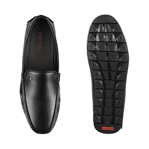 Image of Metro Men Synthetic Slip-On Loafers (Dark Brown), Moc Toe Casual Shoes with Rubber Sole | UK 10 (EU 44)