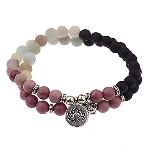 Bracelet en pierre volcanique violette givrée avec pendentif tête 3D fait main