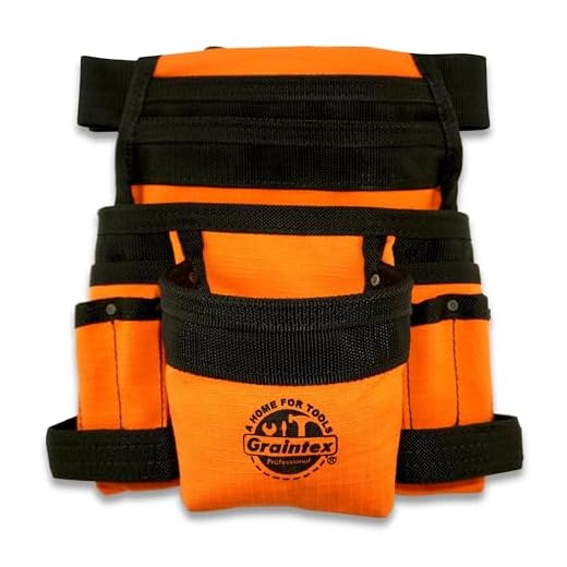 GRAINTEX Bolsa de ferramentas CS2435 com 10 bolsos para acabamento em tela laranja com cinto de 5 cm para construtores, eletricistas, encanadores, faz-tudo