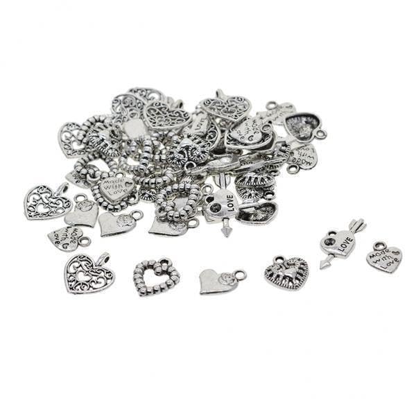 TRENDIVIBE 5x60 Pcs Tibetan Silver Mixed Heart with Love Arrow DIY Valentines Charms-image-44