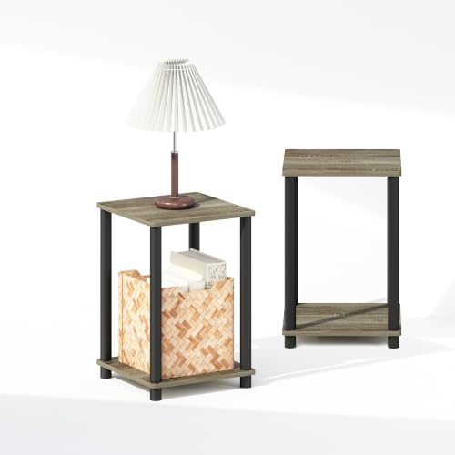 Image of Furinno Turn-N-Tube Night Stand Set of 2, 2-Tier Nightstand, French Oak | Stackable, Open Shelf, Toolless Bedside Table, Side Table, End Table for Living Room, Bedroom